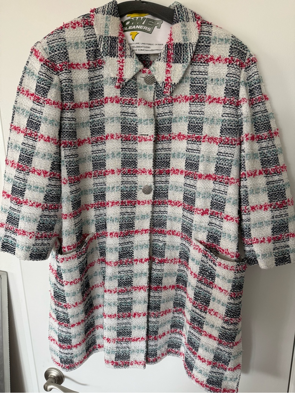 Vintage Inspired Tweed Plaid Jacket Oversized Chic Statement Piece ST John 18 - Picture 3 of 8